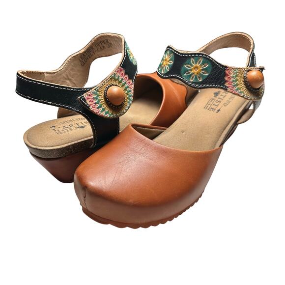 L’Artiste | Women | Glovely Art-To-Wear Boho Leather Wedge Sandals | Sz 6.5-7 - Picture 1 of 16